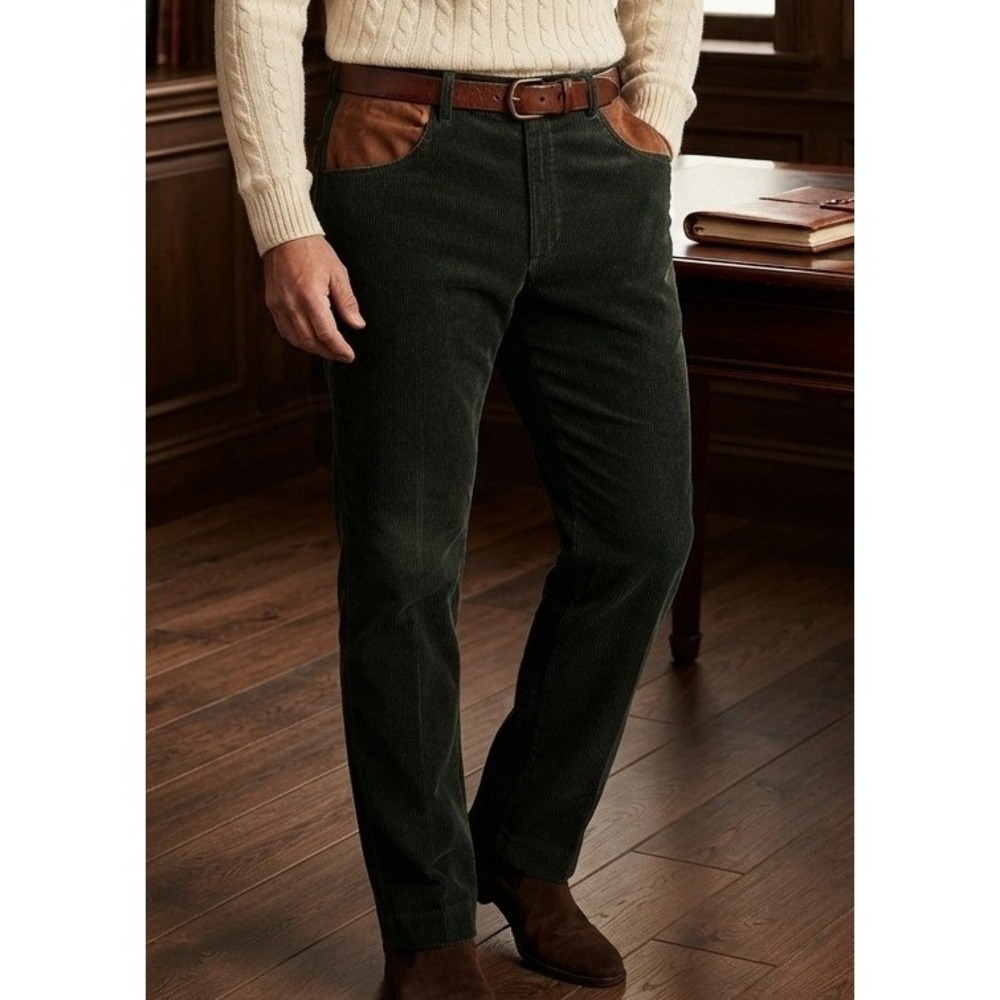 Vtg Orvis Corduroy Pants Men's Leather Trim Pockets Size 40 Straight Leg Cotton